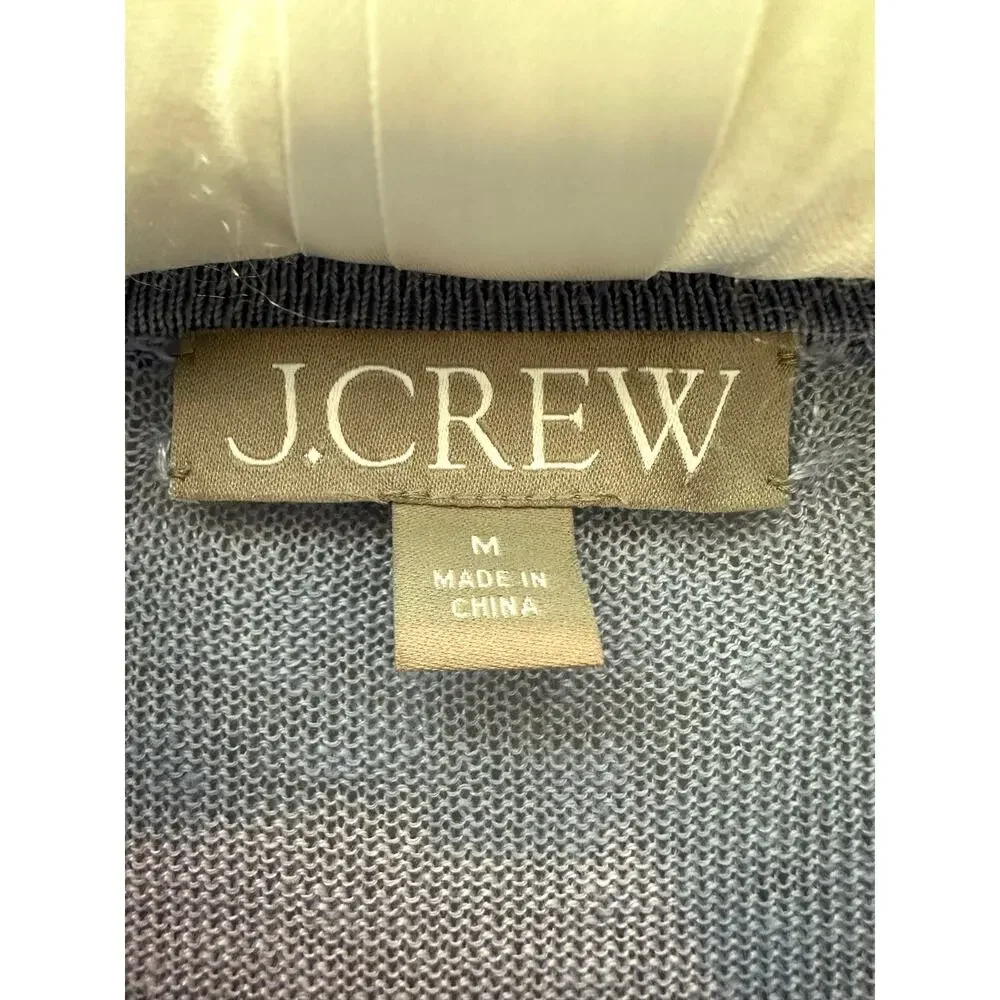 J.CREW 100% Linen Blue Collared Knit Cardigan Sweater Coastal Grandma | Medium - Picture 6 of 7